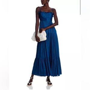 Bloomingdale’s Aqua Ruffled Satin Maxi Dress